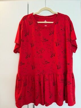 Disney Red Short Sleeve Top with Black Minnie Mouse Sketch Print